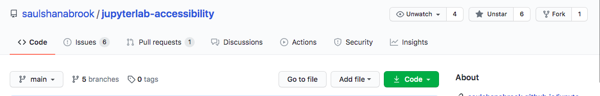 Screenshot of github repo